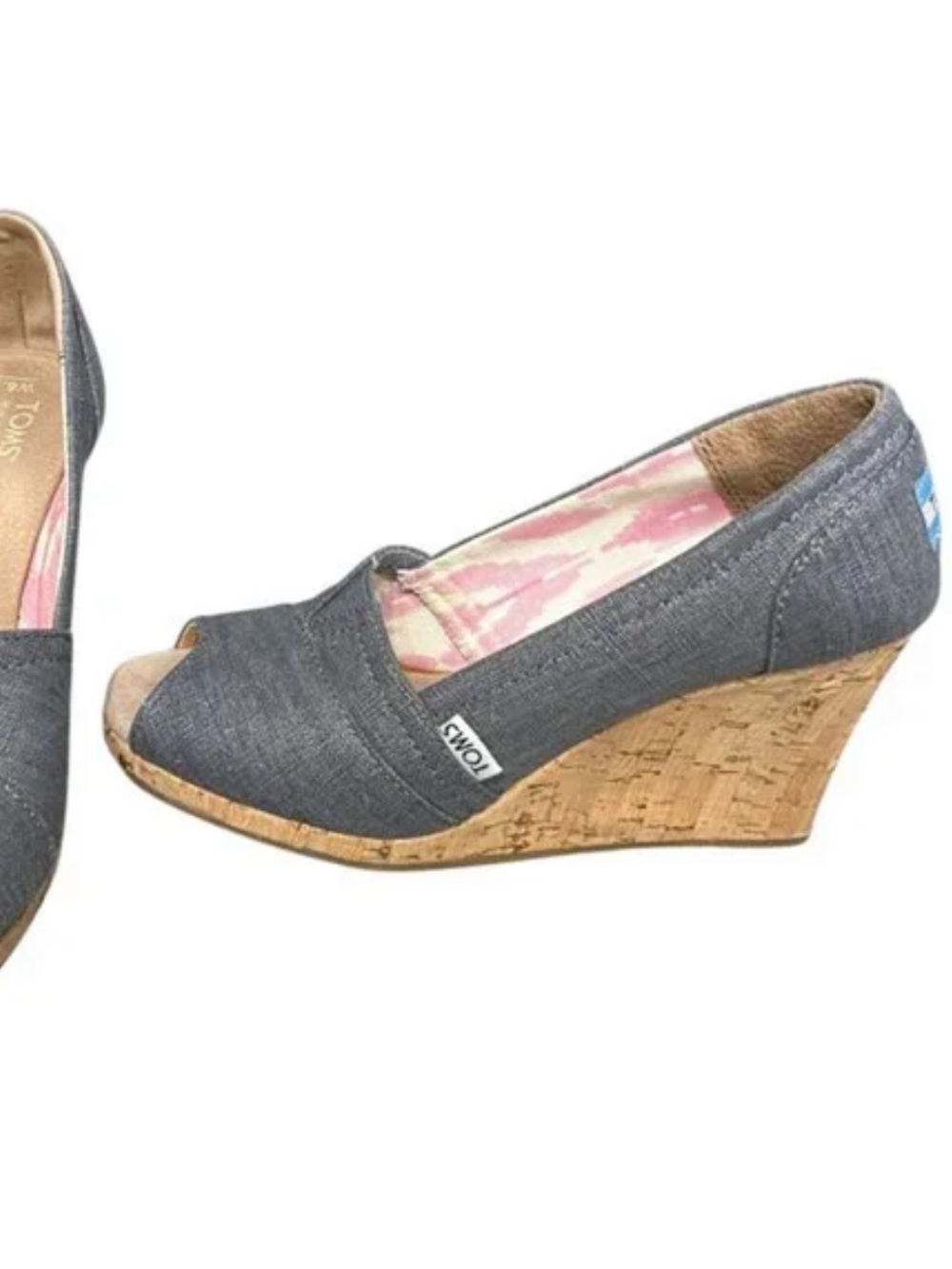 Toms denim Canvas Open-Toe Wedge Espadrilles